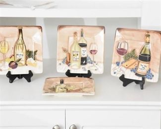 Set Of Four 4 Wine Themed Decorative Plates With Stands By CHERYL ROSA
