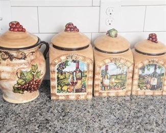 Set Of Four 4 Wine Themed Kitchen Jars By CERTIFIED INTERNATIONAL