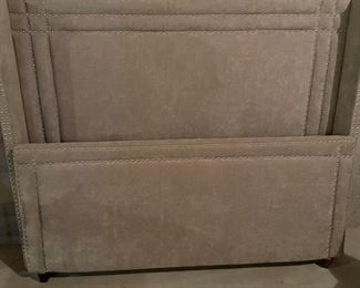 Fabric Upholstered Queen Headboard and Footboard.  Wooden bed frame