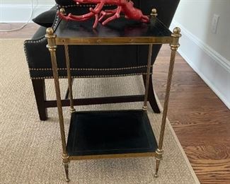 2 Tiered Brass Side Table with Leather Top