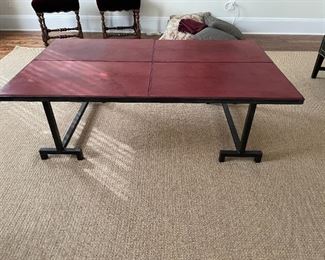 Tressel Coffee Table with Hand Stitched Maroon Moroccan Leather Top