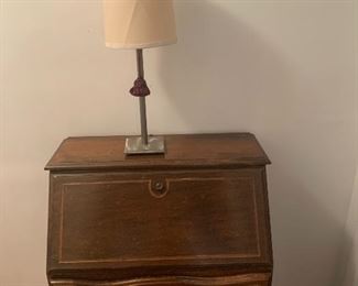 Vintage  Wooden Secretary with vintage lamp.
