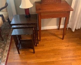 Set of vintage nesting table. Wooden accent table.