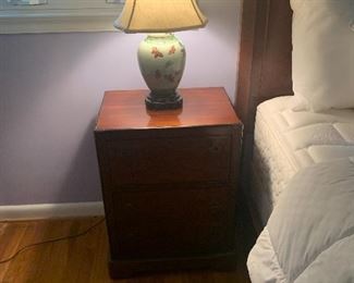Mid Century style Bedside Table with lamp. Made by National Furniture, Mt. Airy. NC.