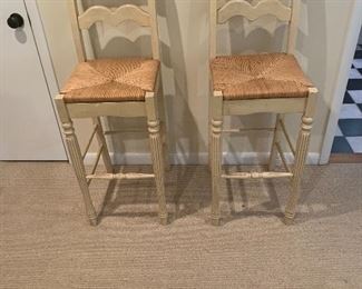 Vintage Twin Barstools with rush bottoms. Very rare Mid Century