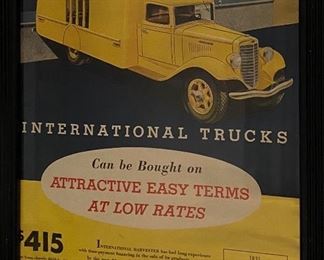 An original ad for International Trucks. Some damage to the bottom.
