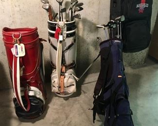 Golf bags (Titleist, Burton, Roger Linsin - Norwood Hills CC), wide variety of clubs for men and women