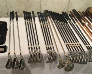 Includes Robin St. Andrews Special Mashie, Macgregor Yardsmore inlay X-A (c. 1923), Macgregor 455 wood, Spalding Robert Jones Calamity Jane, King Horn Scotland Mashie, and more specialized clubs. Women's clubs, TaylorMade L-60 Plus, IDEA Ultralight Women's clubs, Daiwa, King Cobra