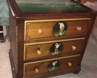 Golf-themed cabinet, three drawers