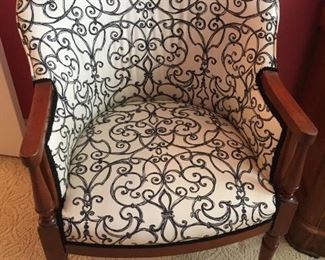 Beautifully upholstered armchair, black/white floral fabric (2 available)
