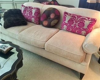 Drexel Heritage sofa, 83".  Most pillows, all bedding and draperies, throughout the home are custom made. 