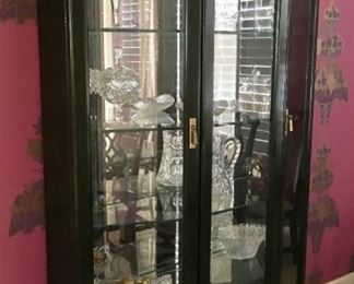 Distinctive Jade mirrored china cabinet with Asian style, about 4'W x 78"H x 15"D
