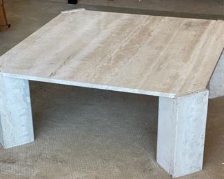 Italian Contemporary Solid Travertine Coffee Table 15.5x41x41in HxWxD