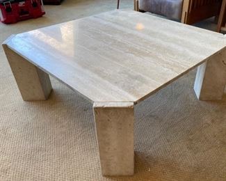 Italian Contemporary Solid Travertine Coffee Table 15.5x41x41in HxWxD