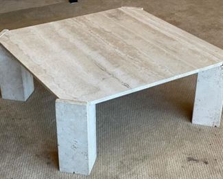 Italian Contemporary Solid Travertine Coffee Table 15.5x41x41in HxWxD