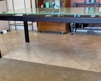 Contemporary Frosted Glass Top Extendable Dining table 30x39.5x71in HxWxD