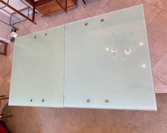 Contemporary Frosted Glass Top Extendable Dining table 30x39.5x71in HxWxD