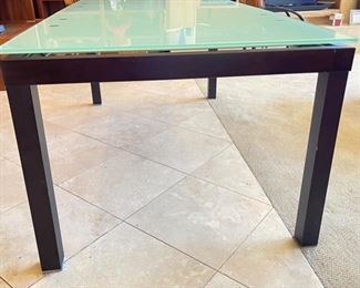Contemporary Frosted Glass Top Extendable Dining table 30x39.5x71in HxWxD