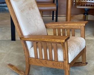 Flexsteel Las Cruces Mission Oak Rocking Chair Leather Craftsman Arts and Crafts 39x30x34in HxWxD