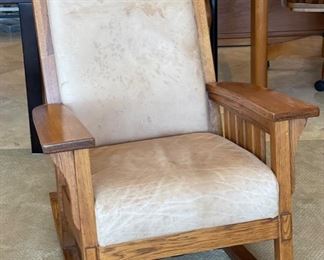 Flexsteel Las Cruces Mission Oak Rocking Chair Leather Craftsman Arts and Crafts 39x30x34in HxWxD