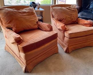 2pc Barnett Interiors Orange Chairs PAIR 31x29x33in HxWxD