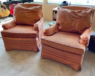 2pc Barnett Interiors Orange Chairs PAIR 31x29x33in HxWxD