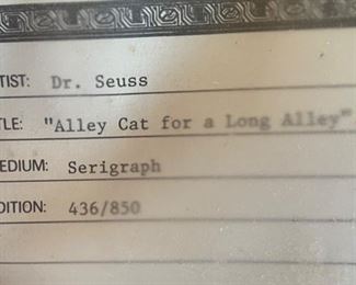Dr Seuss Alley Cat for a Long Alley Canvas Limited Edition Serigraph Lithograph 850 Arabic Edition Frame; 17.25x51.25 Art: 9.5x43.5 HxWxD