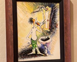Dr Seuss Self-Portrait As A Young Man Shaving Canvas Limited Edition Serigraph Lithograph 850 Arabic Edition Frame: 21x17 Art: 15.5x11.5 HxWxD