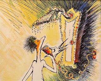 Dr Seuss Self-Portrait As A Young Man Shaving Canvas Limited Edition Serigraph Lithograph 850 Arabic Edition Frame: 21x17 Art: 15.5x11.5 HxWxD