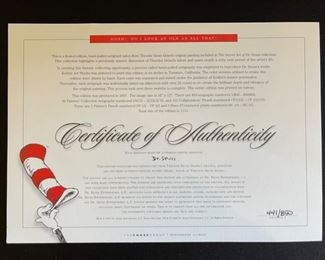 Dr Seuss Gosh! Do I Look As Old As All That! Canvas Limited Edition Serigraph Lithograph 850 Arabic Edition Frame: 24.5x20.75. Art: 16x11.5in HxWxD