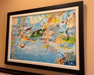 Dr Seuss Plethora of Fish Canvas Limited Edition Serigraph Lithograph 616/850 Arabic Edition Frame: 32x40. Art: 23.5x35.5in HxWxD