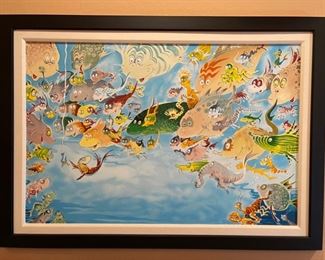 Dr Seuss Plethora of Fish Canvas Limited Edition Serigraph Lithograph 616/850 Arabic Edition Frame: 32x40. Art: 23.5x35.5in HxWxD