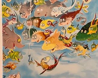Dr Seuss Plethora of Fish Canvas Limited Edition Serigraph Lithograph 616/850 Arabic Edition Frame: 32x40. Art: 23.5x35.5in HxWxD