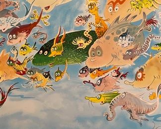 Dr Seuss Plethora of Fish Canvas Limited Edition Serigraph Lithograph 616/850 Arabic Edition Frame: 32x40. Art: 23.5x35.5in HxWxD