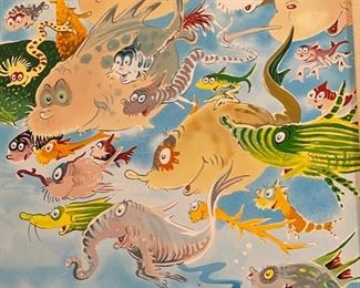 Dr Seuss Plethora of Fish Canvas Limited Edition Serigraph Lithograph 616/850 Arabic Edition Frame: 32x40. Art: 23.5x35.5in HxWxD