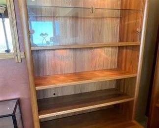 Teak Wood lighted Display Bookshelf 85.5x53.5x23.5in HxWxD