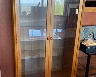 Teak Wood Glass Door Curio Cabinet Display Case 62x34.5x16.5in HxWxD