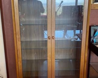 Teak Wood Glass Door Curio Cabinet Display Case 62x34.5x16.5in HxWxD
