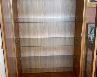Teak Wood Glass Door Curio Cabinet Display Case 62x34.5x16.5in HxWxD