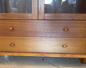 Teak Wood Glass Door Curio Cabinet Display Case 62x34.5x16.5in HxWxD