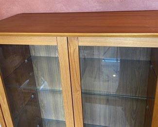 Teak Wood Glass Door Curio Cabinet Display Case 62x34.5x16.5in HxWxD