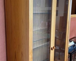 Teak Wood Glass Door Curio Cabinet Display Case 62x34.5x16.5in HxWxD