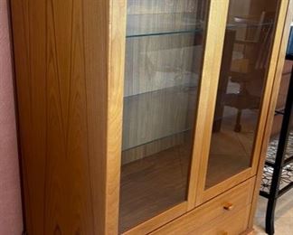Teak Wood Glass Door Curio Cabinet Display Case 62x34.5x16.5in HxWxD