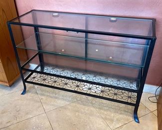 Steel & Glass Side Table/Shelf Wire Flower Base 32 x 47 x 16 HxWxD
