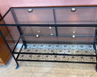 Steel & Glass Side Table/Shelf Wire Flower Base 32 x 47 x 16 HxWxD