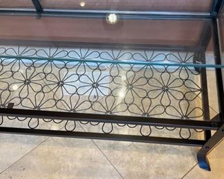 Steel & Glass Side Table/Shelf Wire Flower Base 32 x 47 x 16 HxWxD