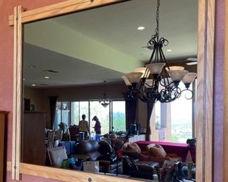 Large Craftsman Style Oak Framed Mirror Crosslap Joints 50 x 59 x 1.5in HxWxD