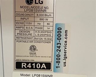 LG LP0815WNR 8,000 BTU Portable Air Conditioner 30x 12.5 x 12 HxWxD