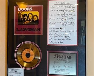 The Doors LA Woman 24kt Gold Plated Record Lyrics Framed Collage w/ COA 25x22