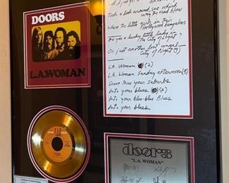 The Doors LA Woman 24kt Gold Plated Record Lyrics Framed Collage w/ COA 25x22